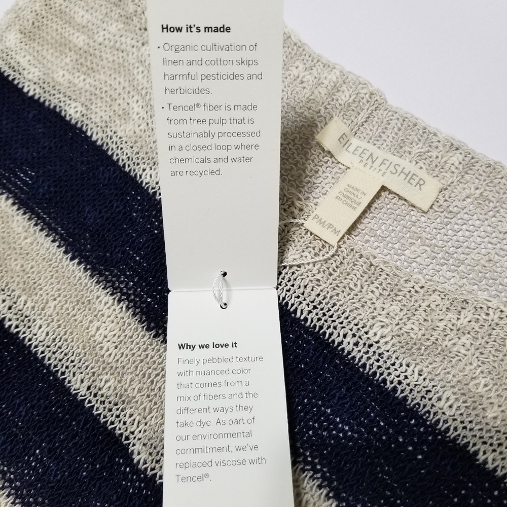 NWT Eileen Fisher Petite Striped Sleeveless Knit Top Organic Linen Cotton Sz PM - Picture 11 of 12